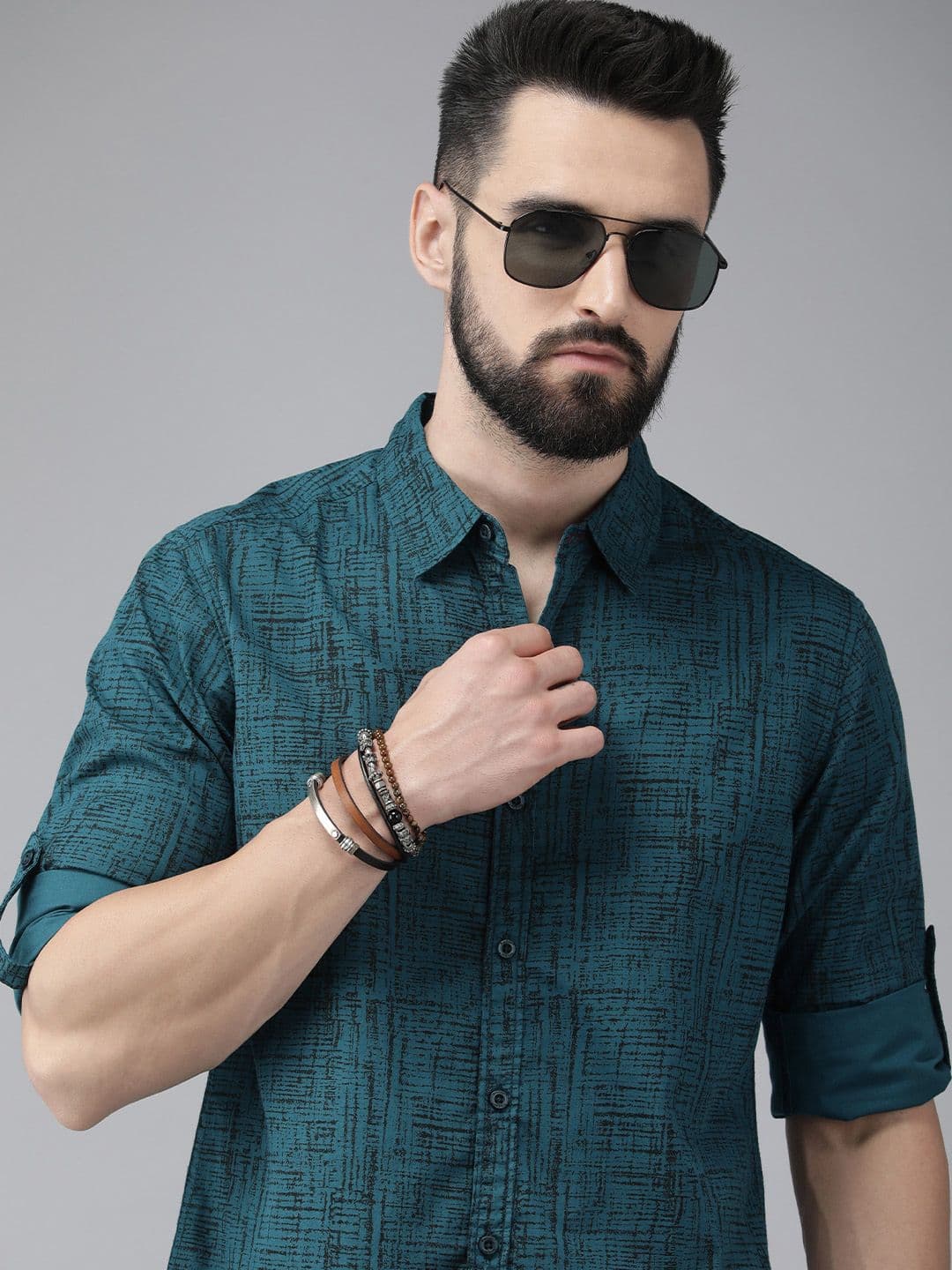 Roadster Men Teal Blue Pure Cotton Abstract Printed Casual Shirt - view 1