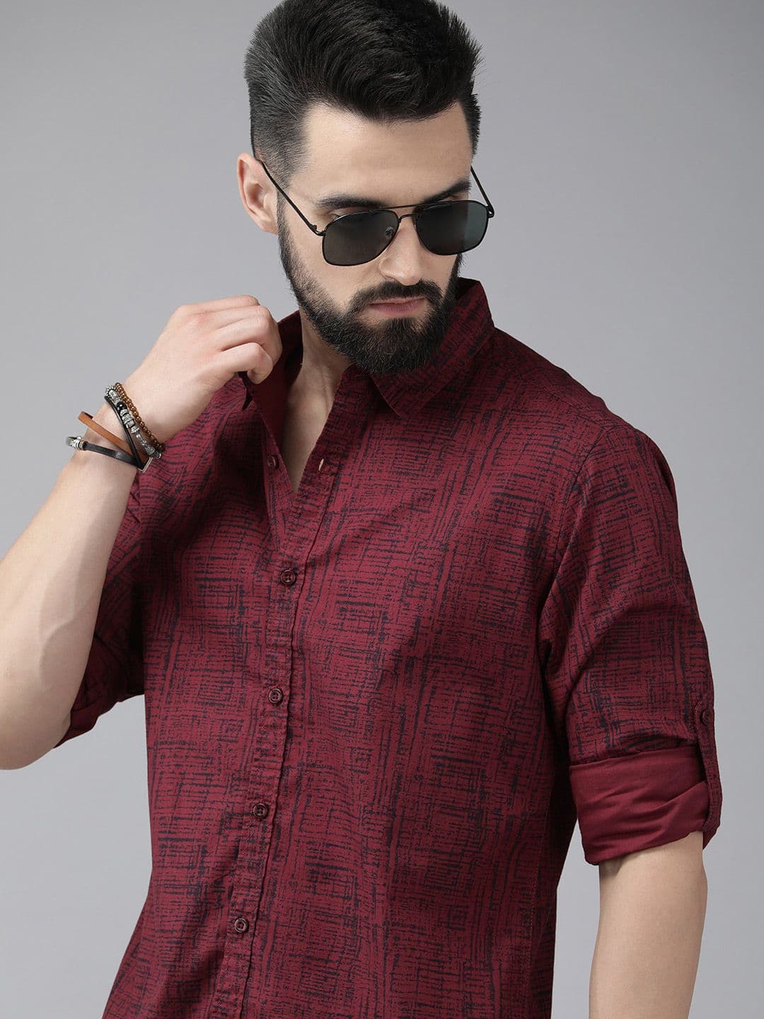 Roadster Men Maroon Printed Casual Shirt - view 1