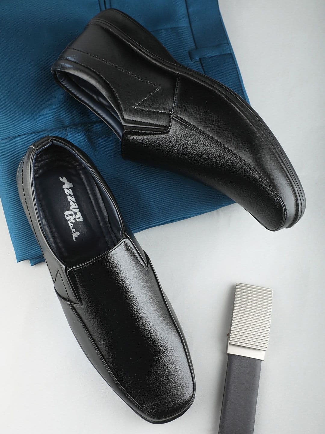 Azzaro Black Men Black Solid Slip On Formal Shoes - view 1