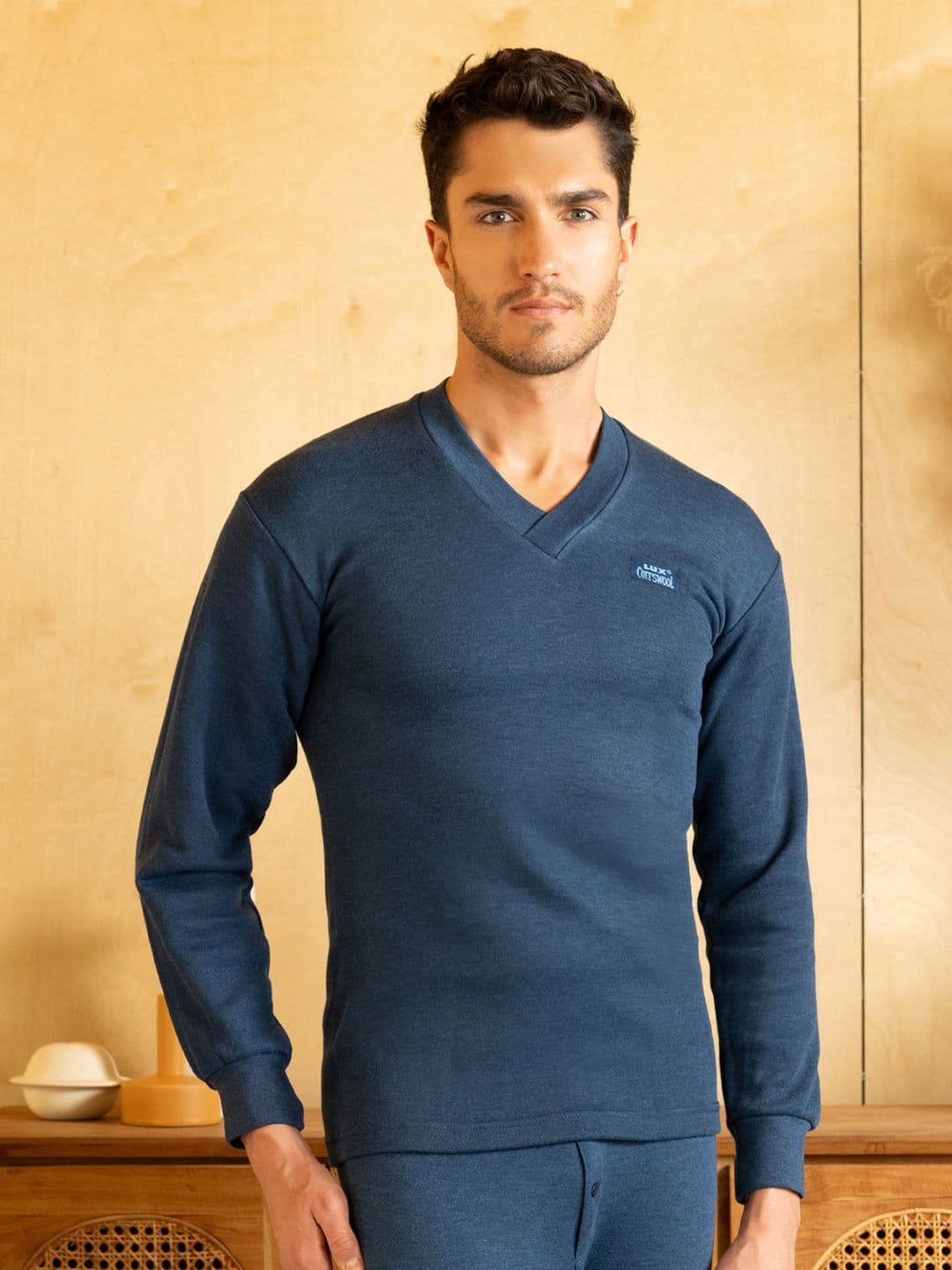 Lux Cottswool Men Blue Solid Cotton Thermal Tops - view 1
