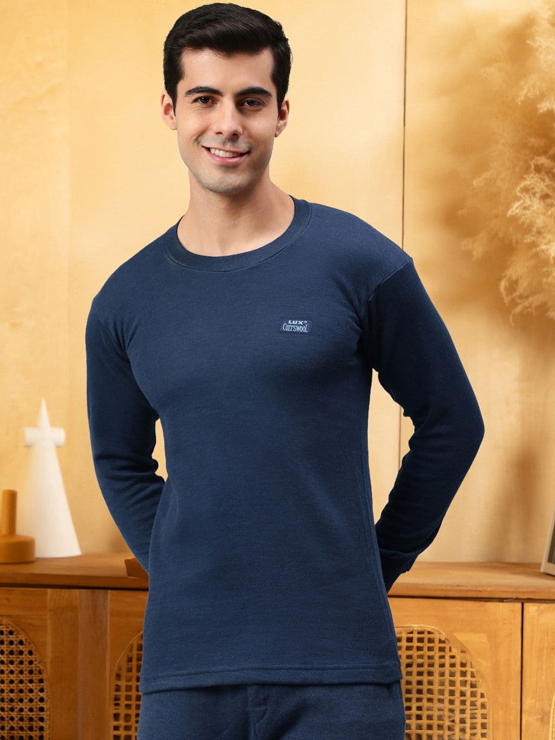 Lux Cottswool Men Blue Solid Cotton Thermal Tops - view 1