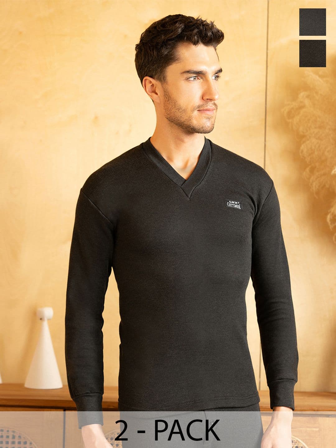 Lux Cottswool Men Pack of 2 Solid Cotton Thermal Tops - view 1