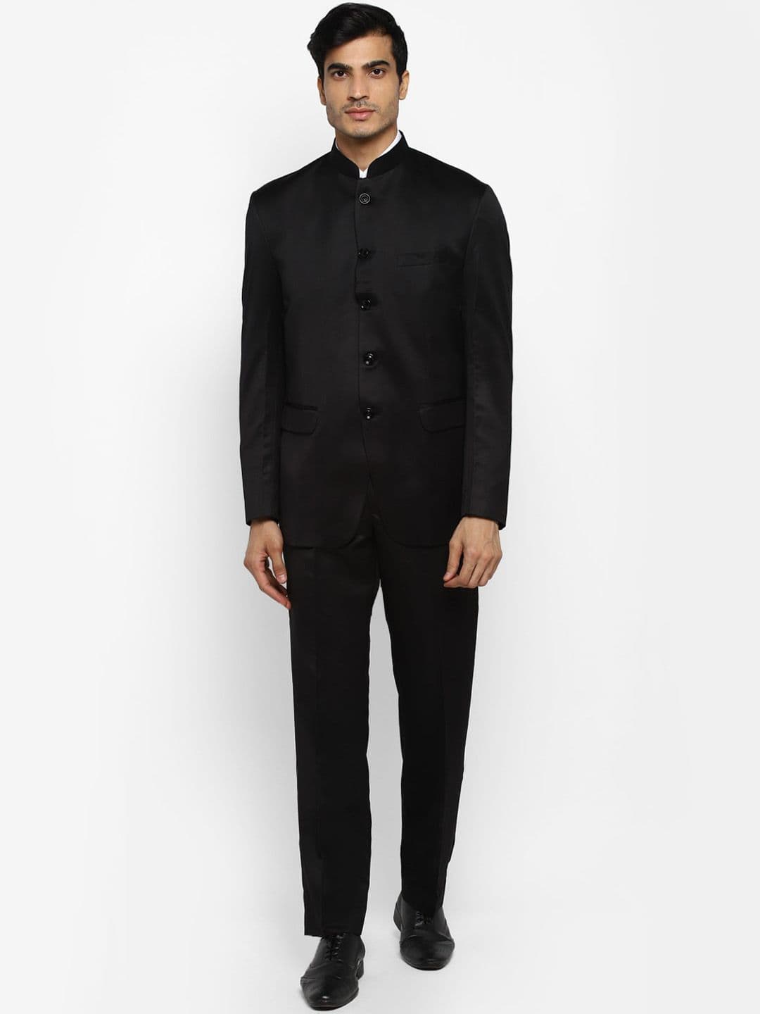 ROYAL KURTA Men Black Solid 2-Piece Bandhgala Suit - view 1