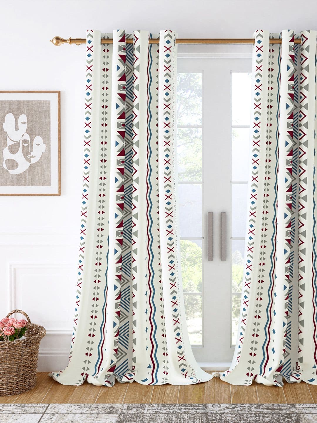 Story@home White & Grey Geometric Room Darkening Door Curtain - view 1
