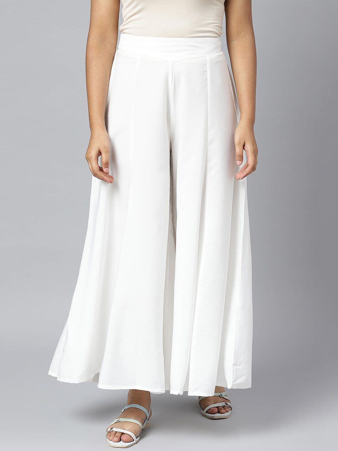 AURELIA Women White Flared Ethnic Palazzos - view 1