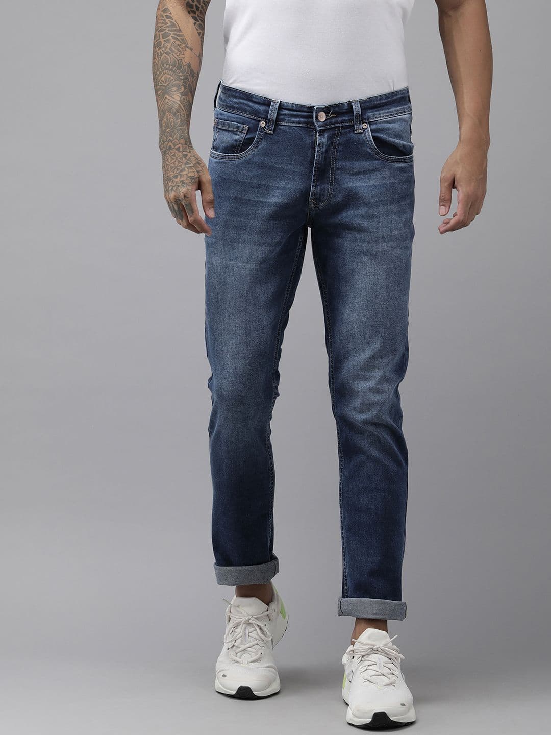 SPYKAR Men Blue Rovers Regular Fit Mid-Rise Narrow Leg Heavy Fade Stretchable Jeans - view 1