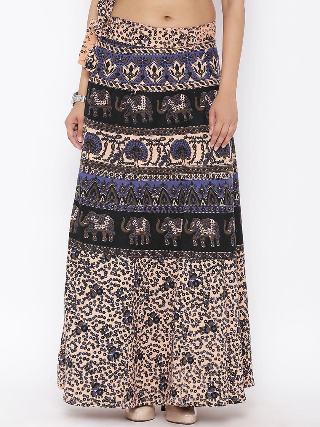 SOUNDARYA Women Beige Printed Cotton Maxi Wrap Skirt - view 1