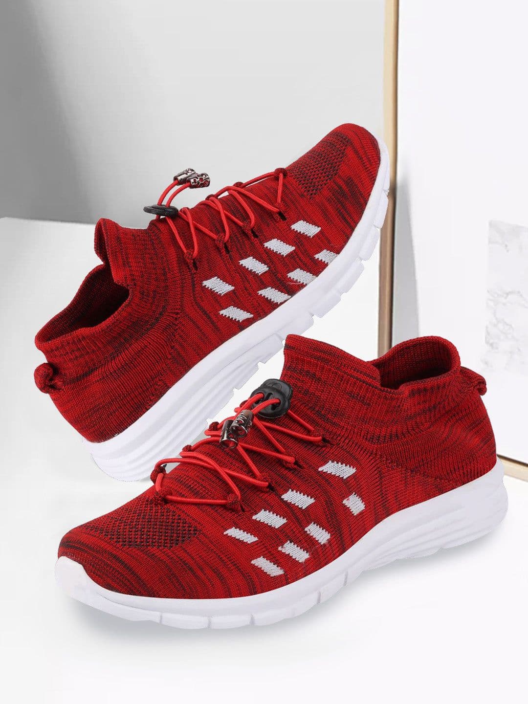 FAUSTO Men Red Mesh Walking Non-Marking Shoes - view 1