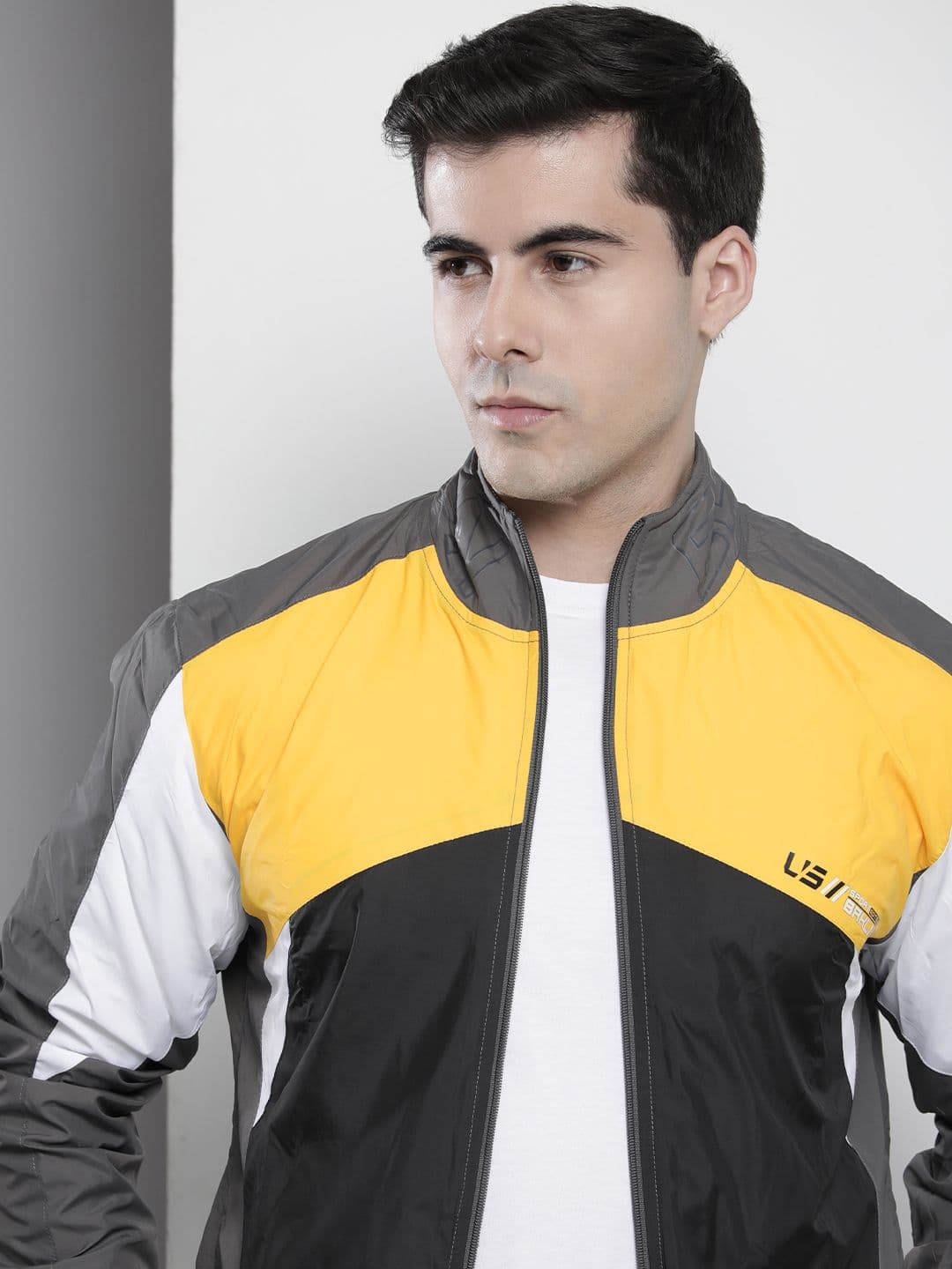 The Indian Garage Co Men Grey & Yellow Colourblocked Windcheater Jacket - view 1