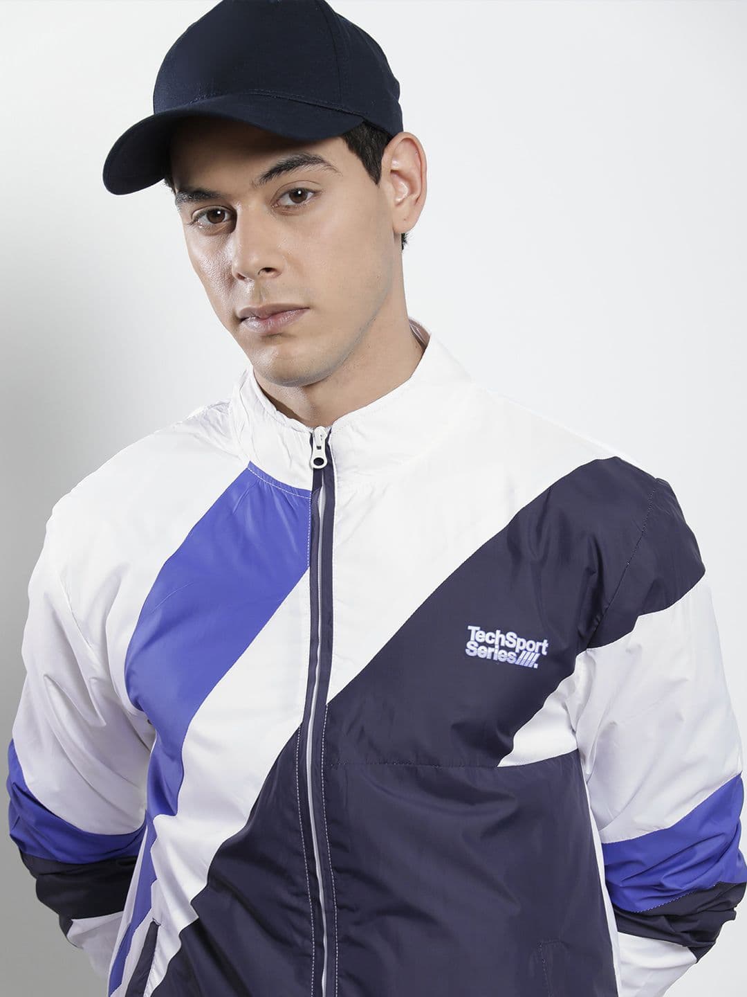 The Indian Garage Co Men White & Blue Striped Windcheater Outdoor Tailored Jacket - view 1