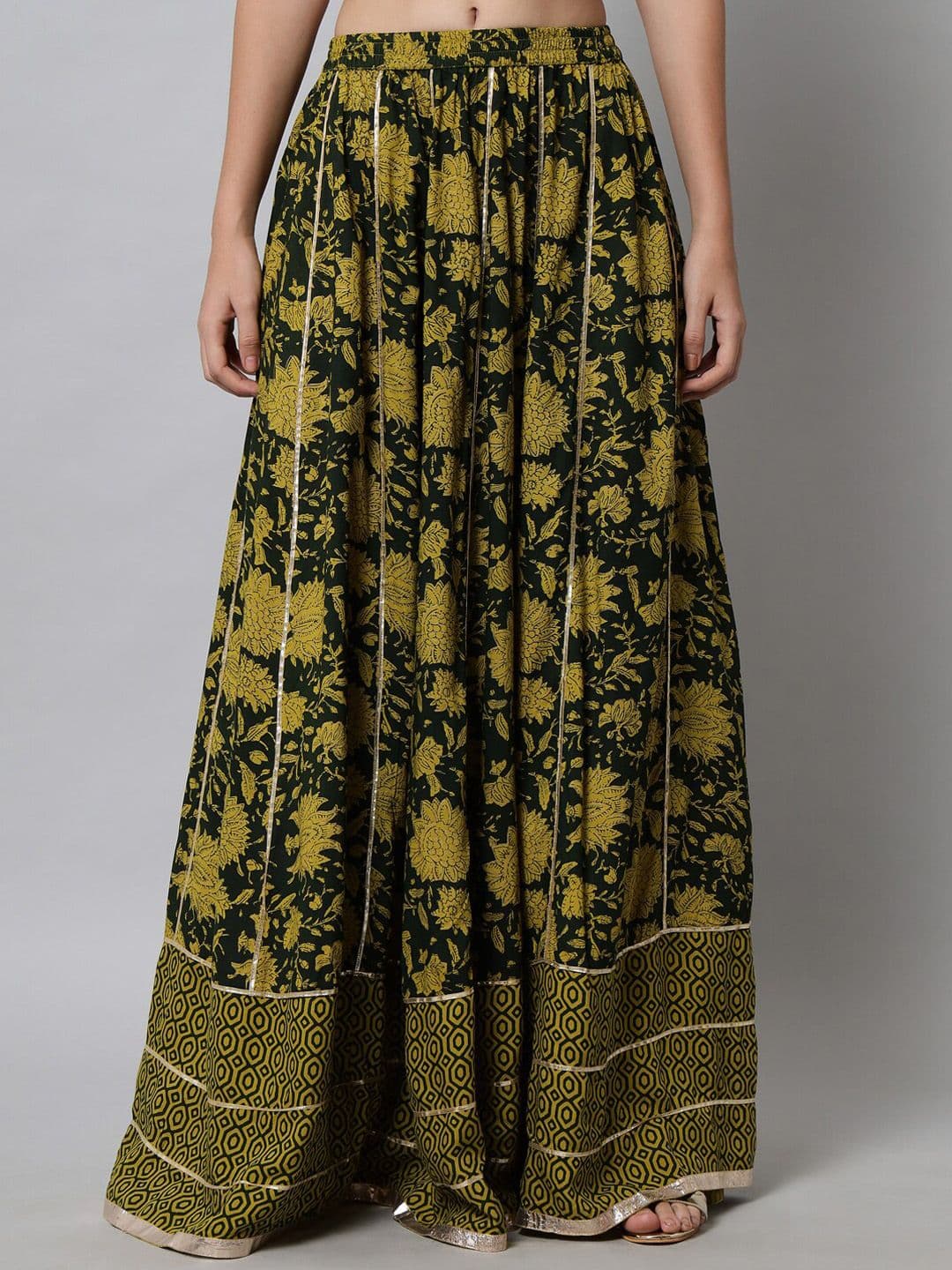 KALINI Women Green Printed Flared Maxi Skirt - view 1