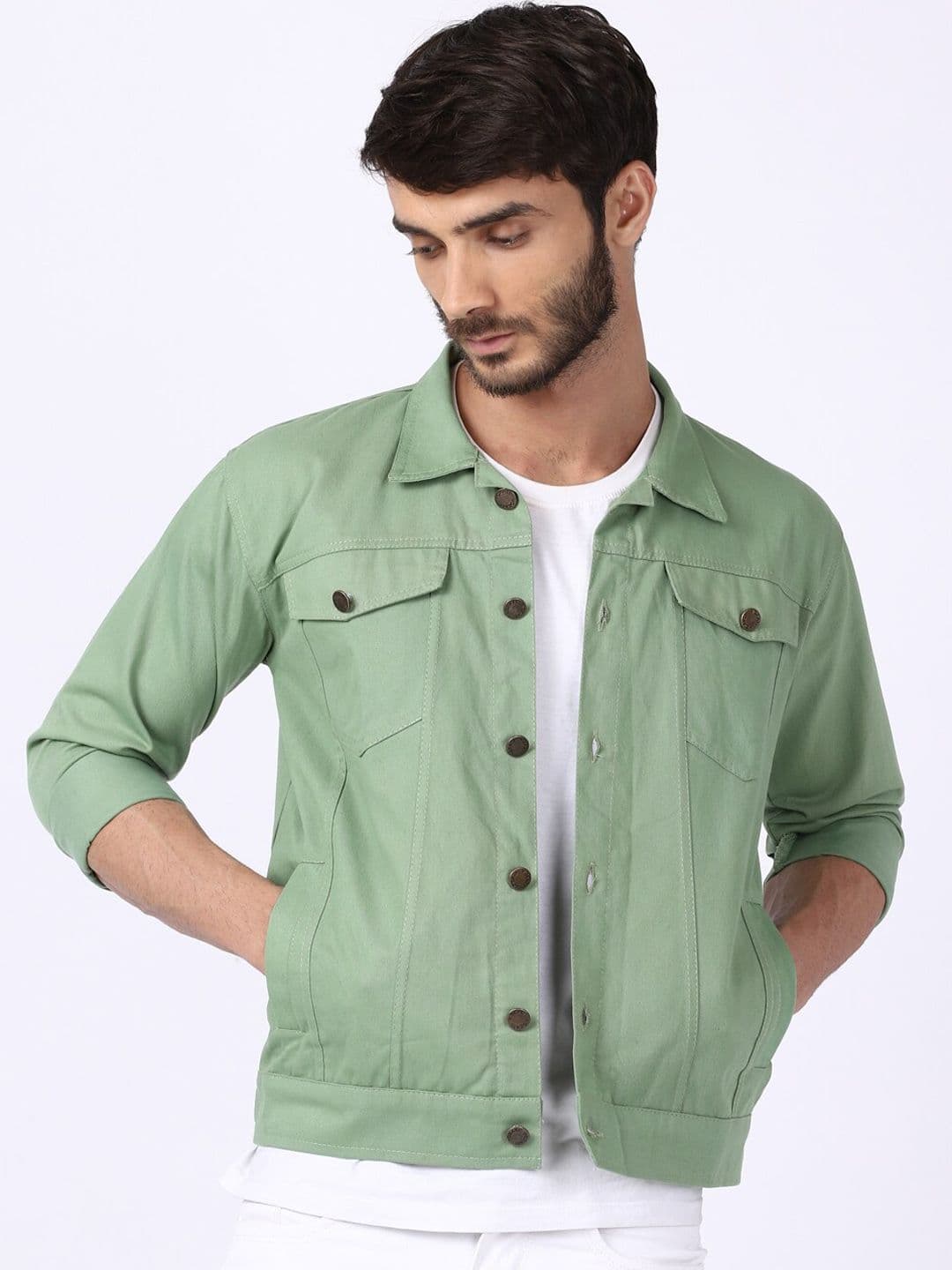 VOXATI Men Green Crop Denim Jacket - view 1