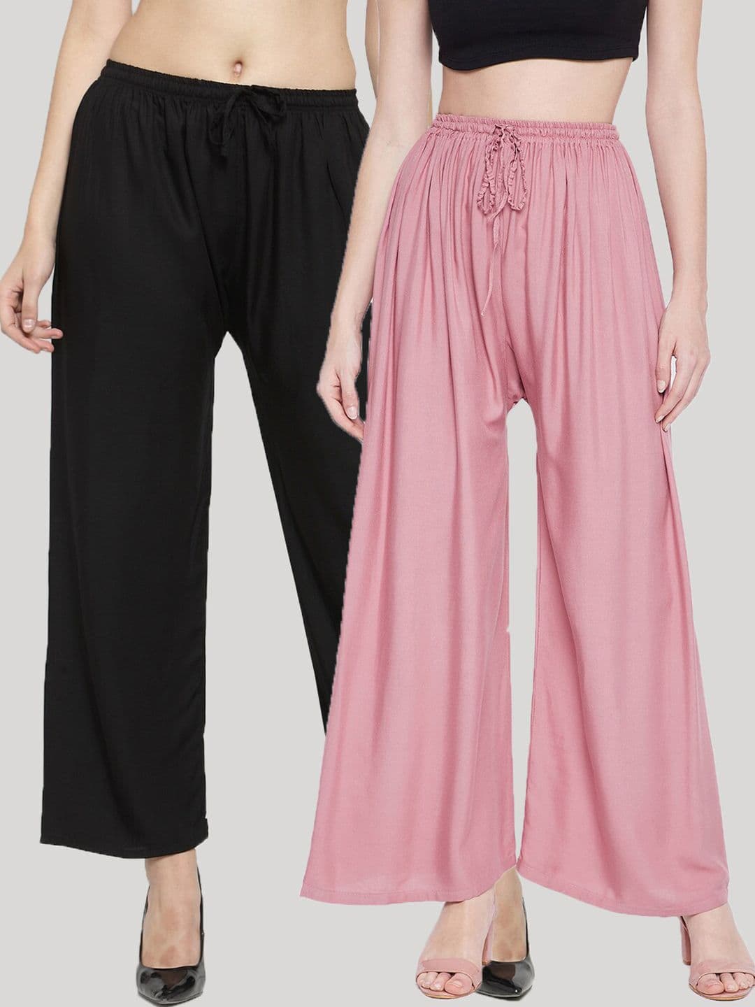 Clora Creation Women Pack of 2 Pink & Black Flared Ethnic Palazzos - view 1