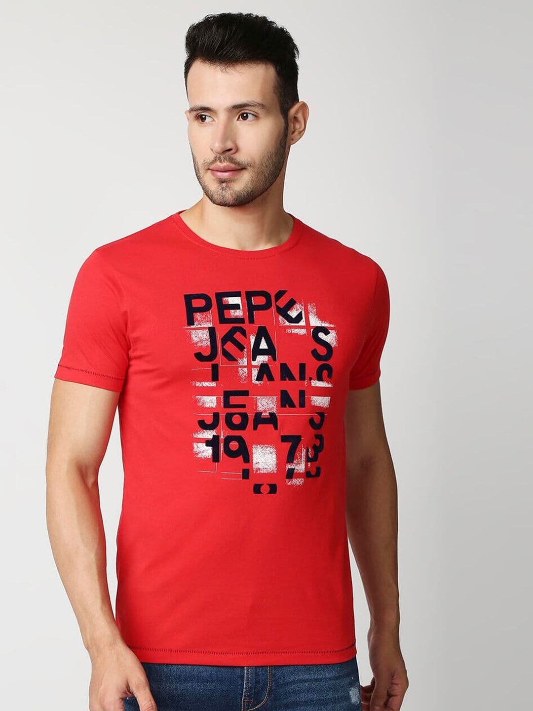 Pepe Jeans Men Red Typography Printed Slim Fit T-shirt - view 1