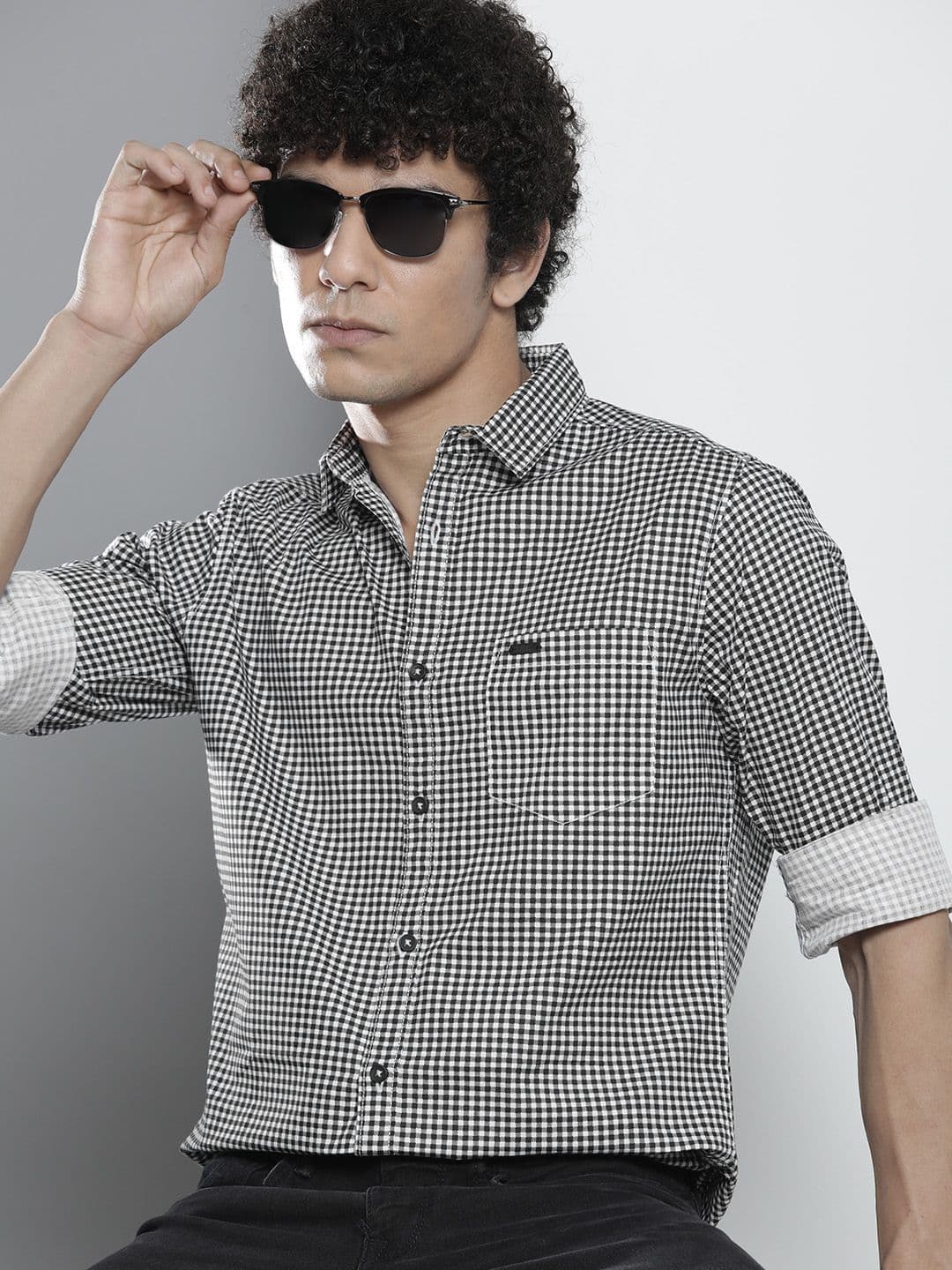 The Indian Garage Co Men Black Micro Checked Casual Shirt - view 1