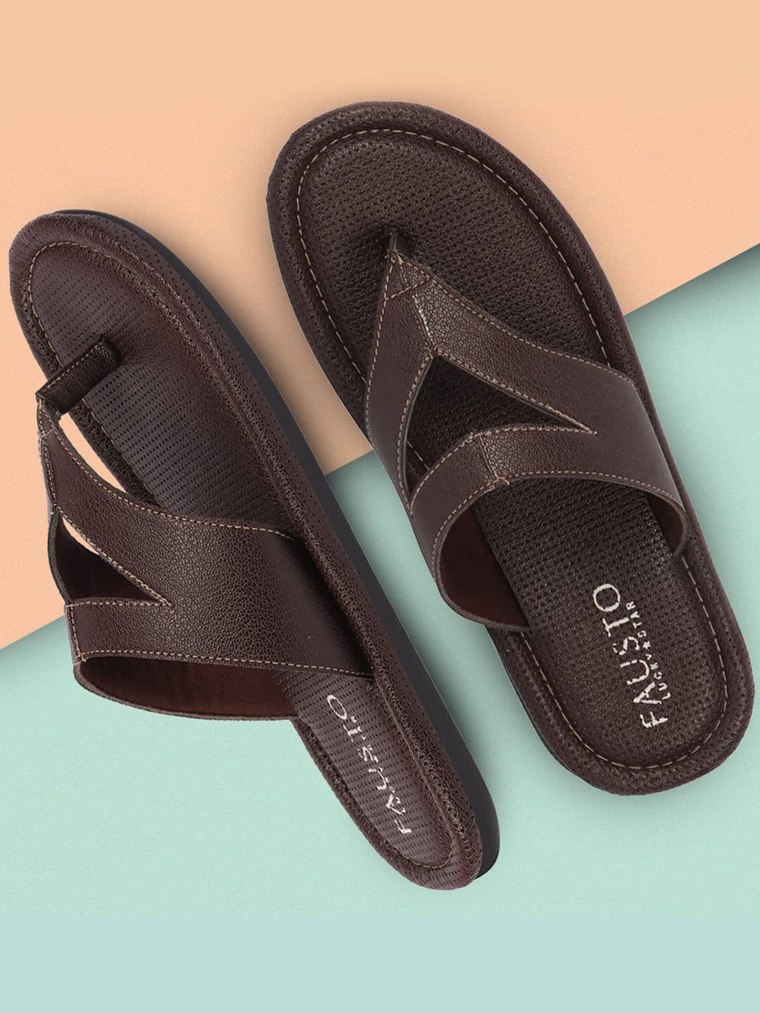 FAUSTO Men Brown Thong Flip-Flops - view 1