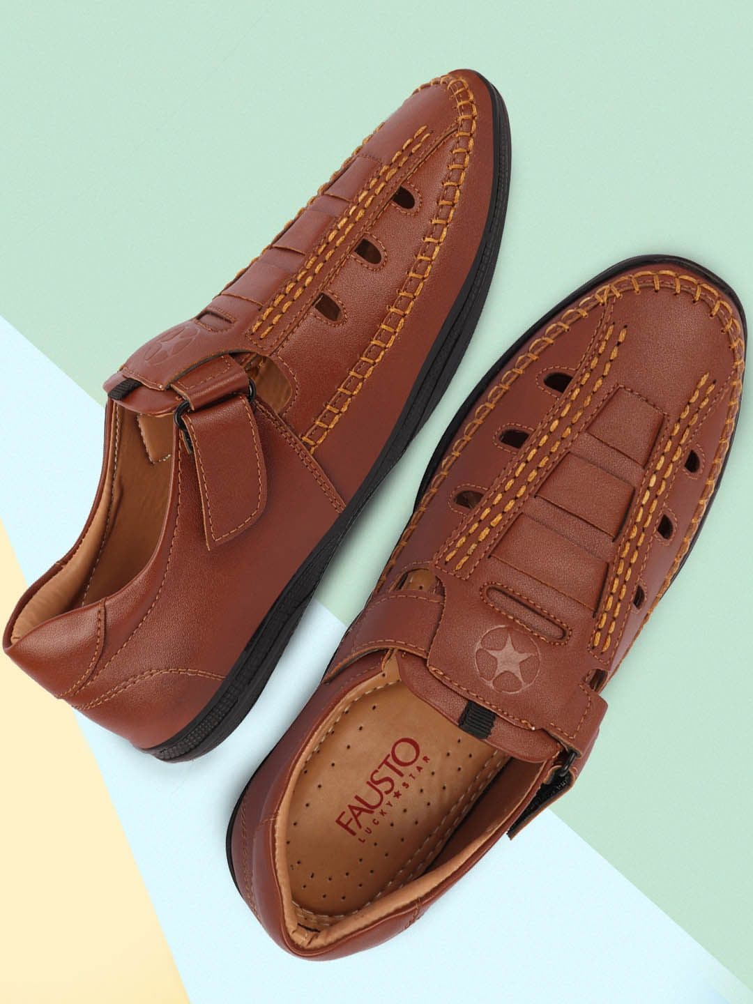 FAUSTO Men Tan PU Comfort Sandals - view 1