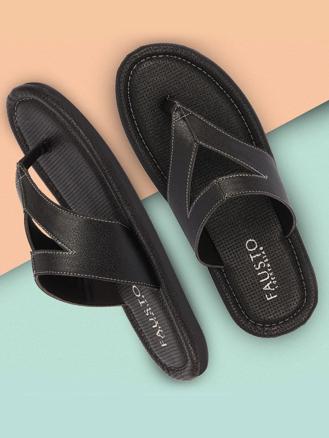 FAUSTO Men Black Textured Comfort Sandals - view 1