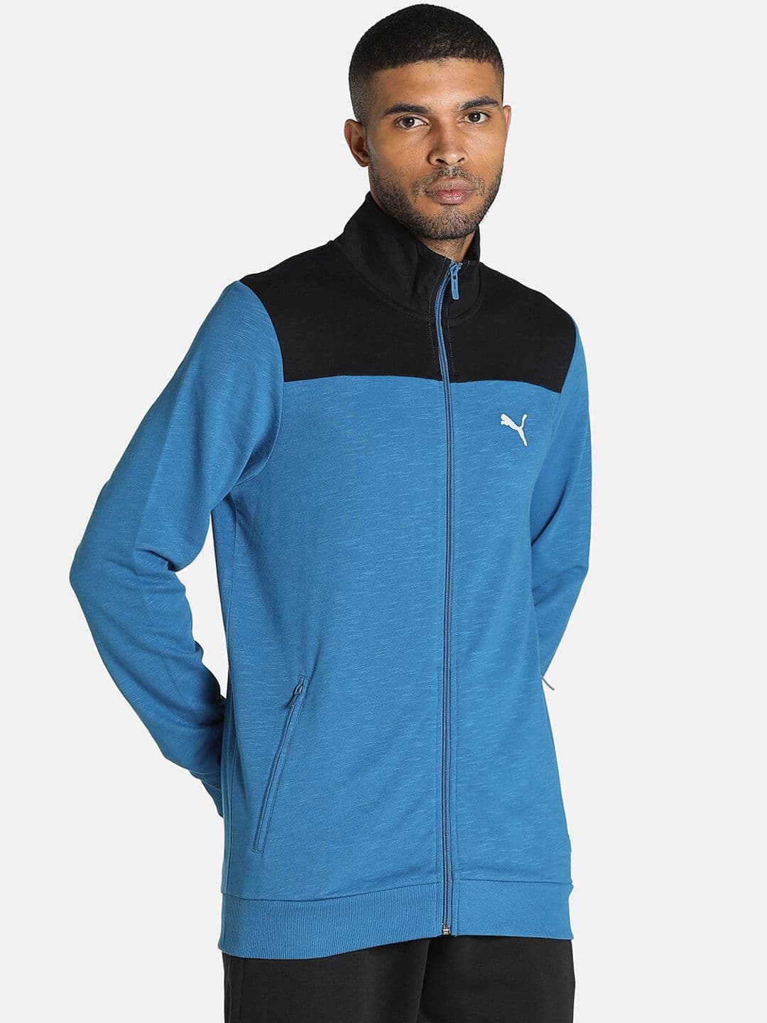 Puma Men Blue Black Colourblocked Outdoor Cotton Slub Sporty Jacket - view 1