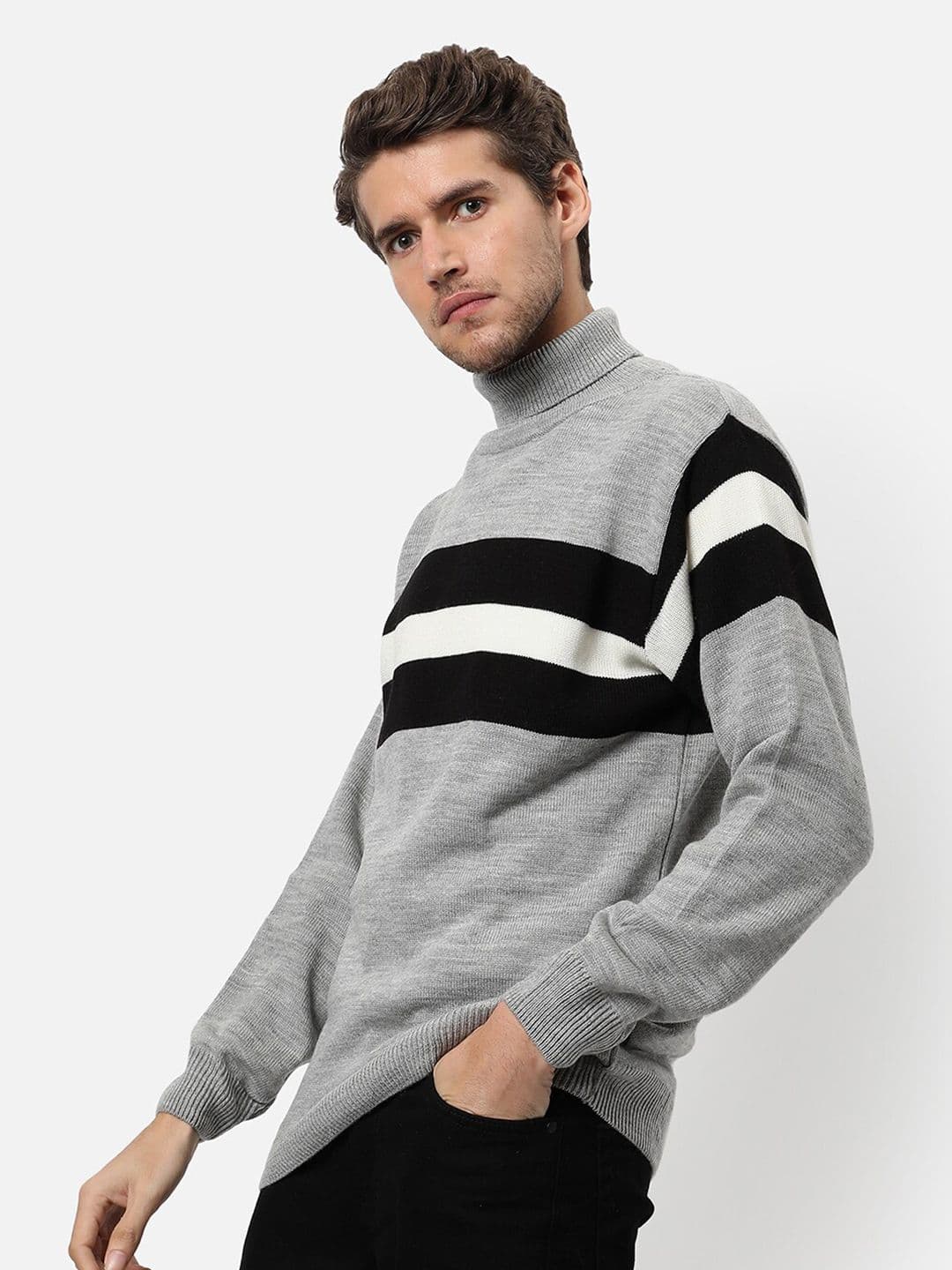 CAHOOT Men Grey & Black Striped Pullover - view 1