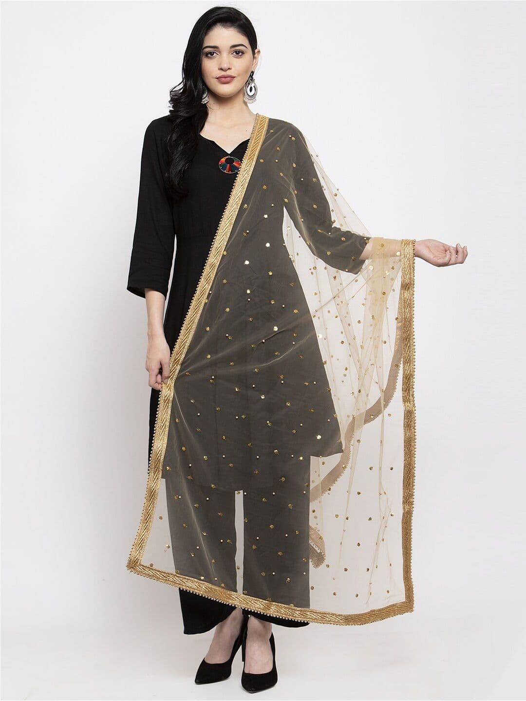 Clora Creation Gold-Toned Embroidered Dupatta with Sequinned - view 1