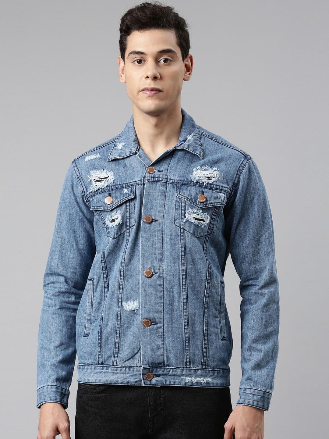 CINOCCI Men Blue Denim Jacket with Patchwork - view 1