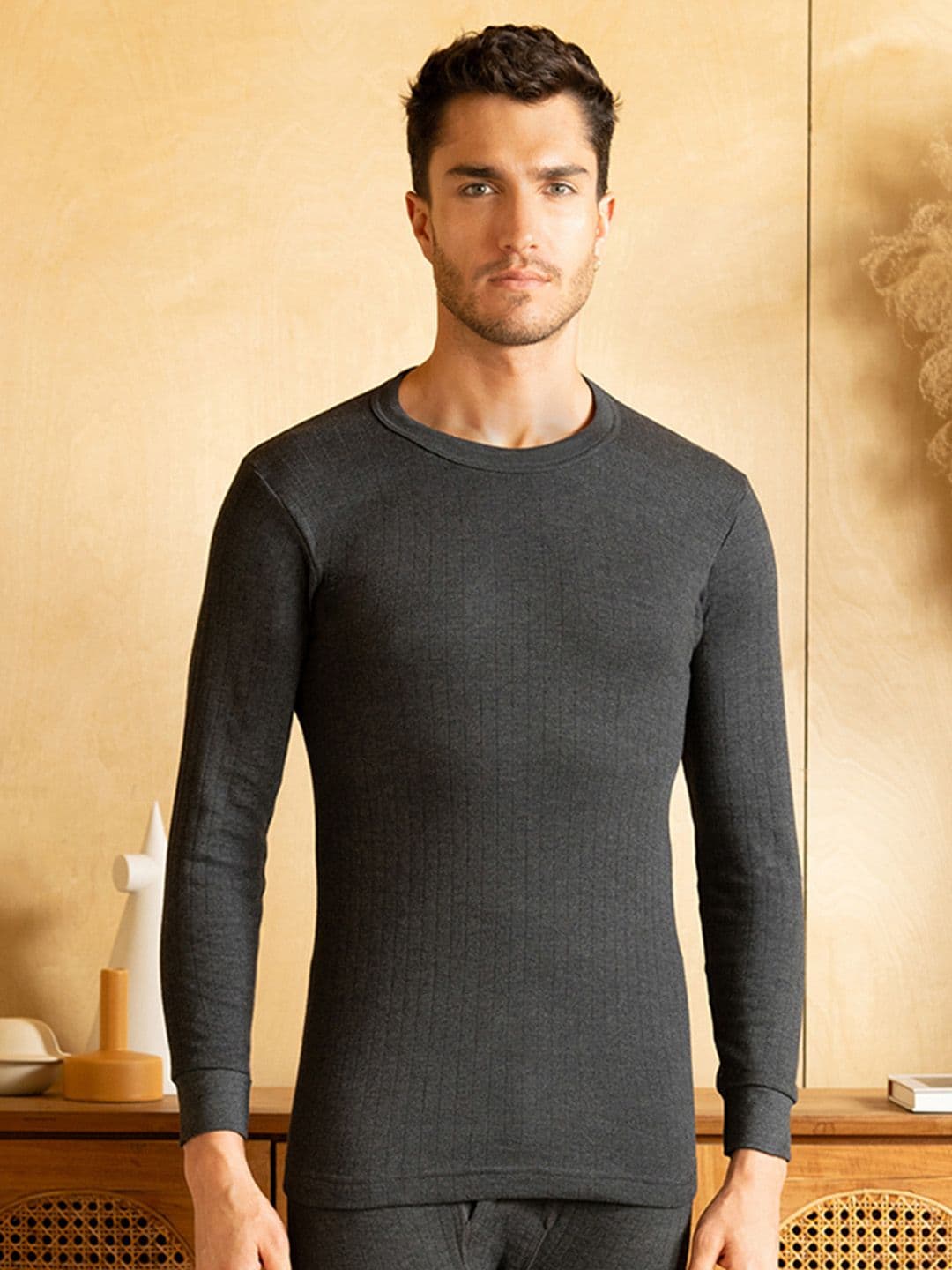 LUX PARKER Men Black Solid Cotton Thermal Top - view 1