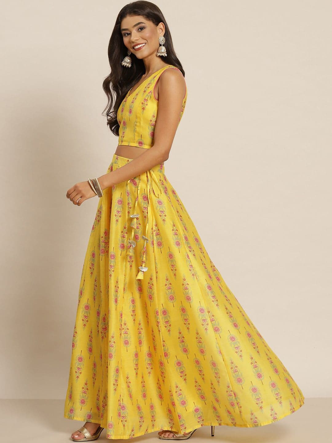 Shae by SASSAFRAS Women Chanderi Printed Lehenga & Crop Top - view 1