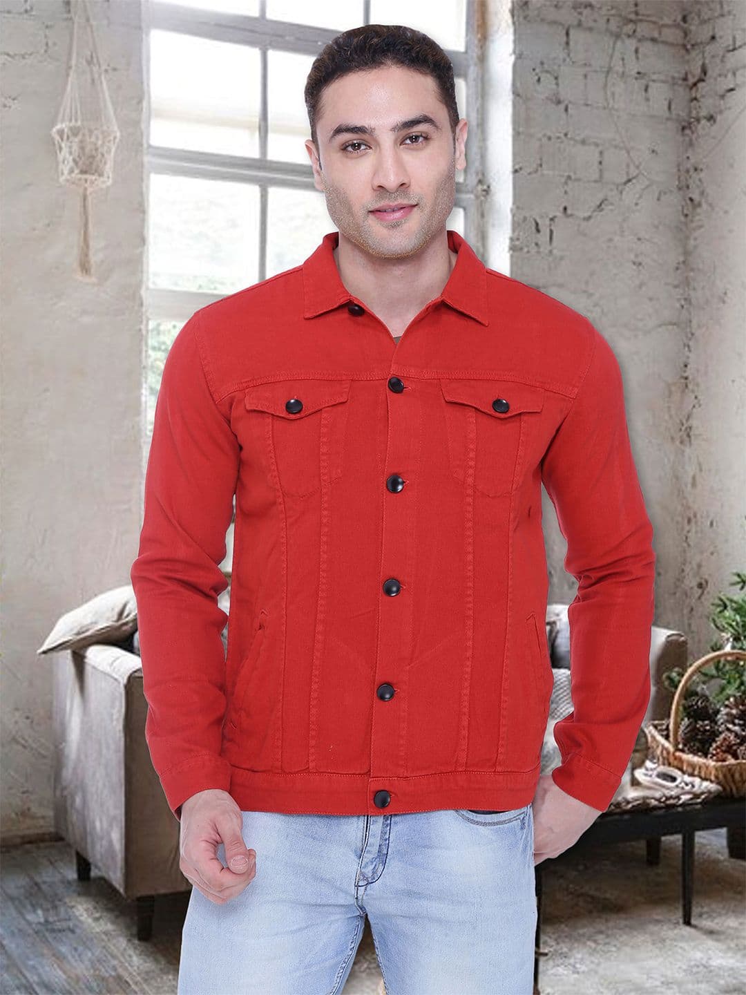 Kuons Avenue Men Red Denim Jacket - view 1