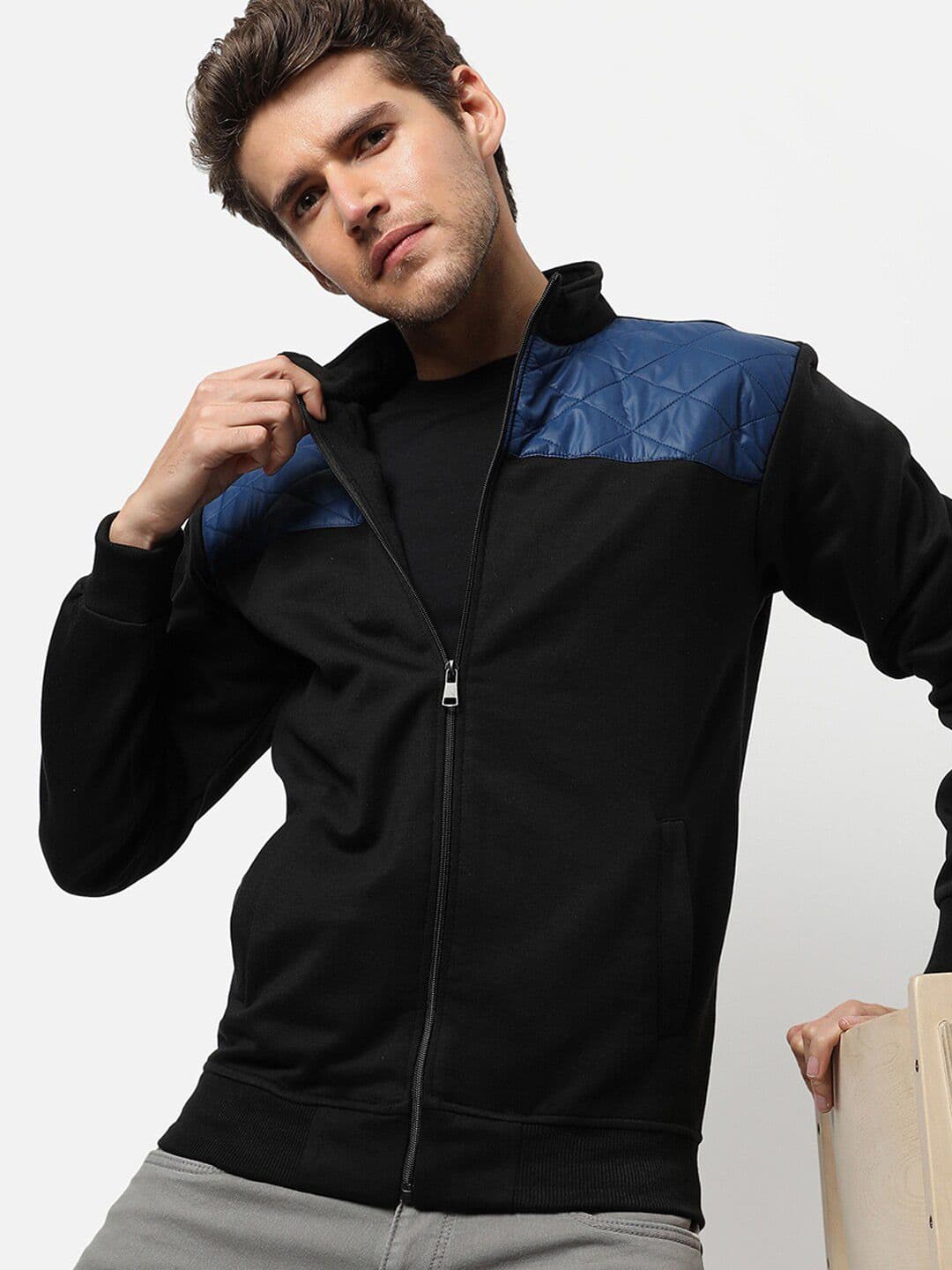 CAHOOT Men Black Colourblocked Windcheater Outdoor Bomber with Embroidered Jacket - view 1