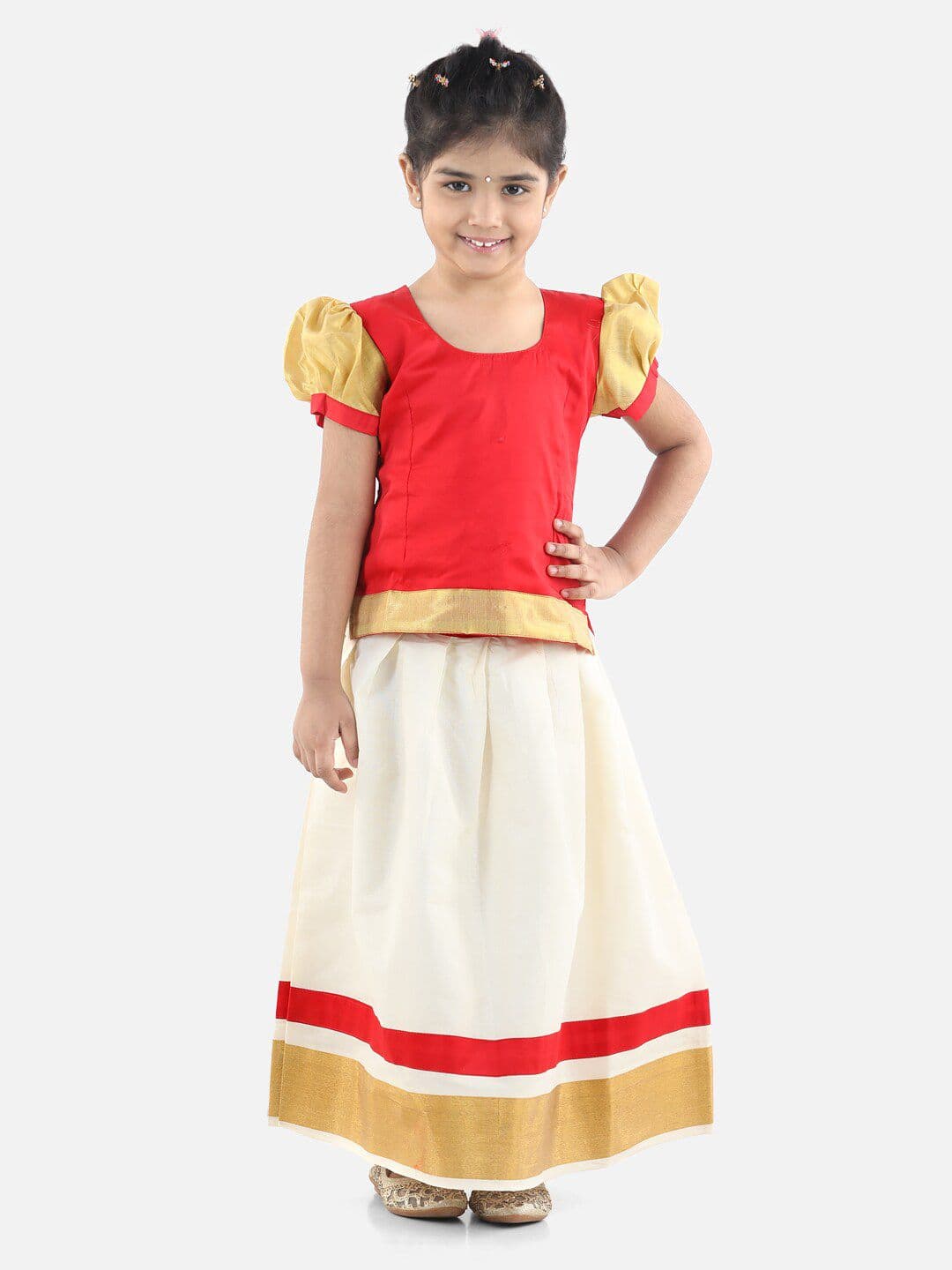 BownBee Girls Red & White Ready to Wear Lehenga - view 1
