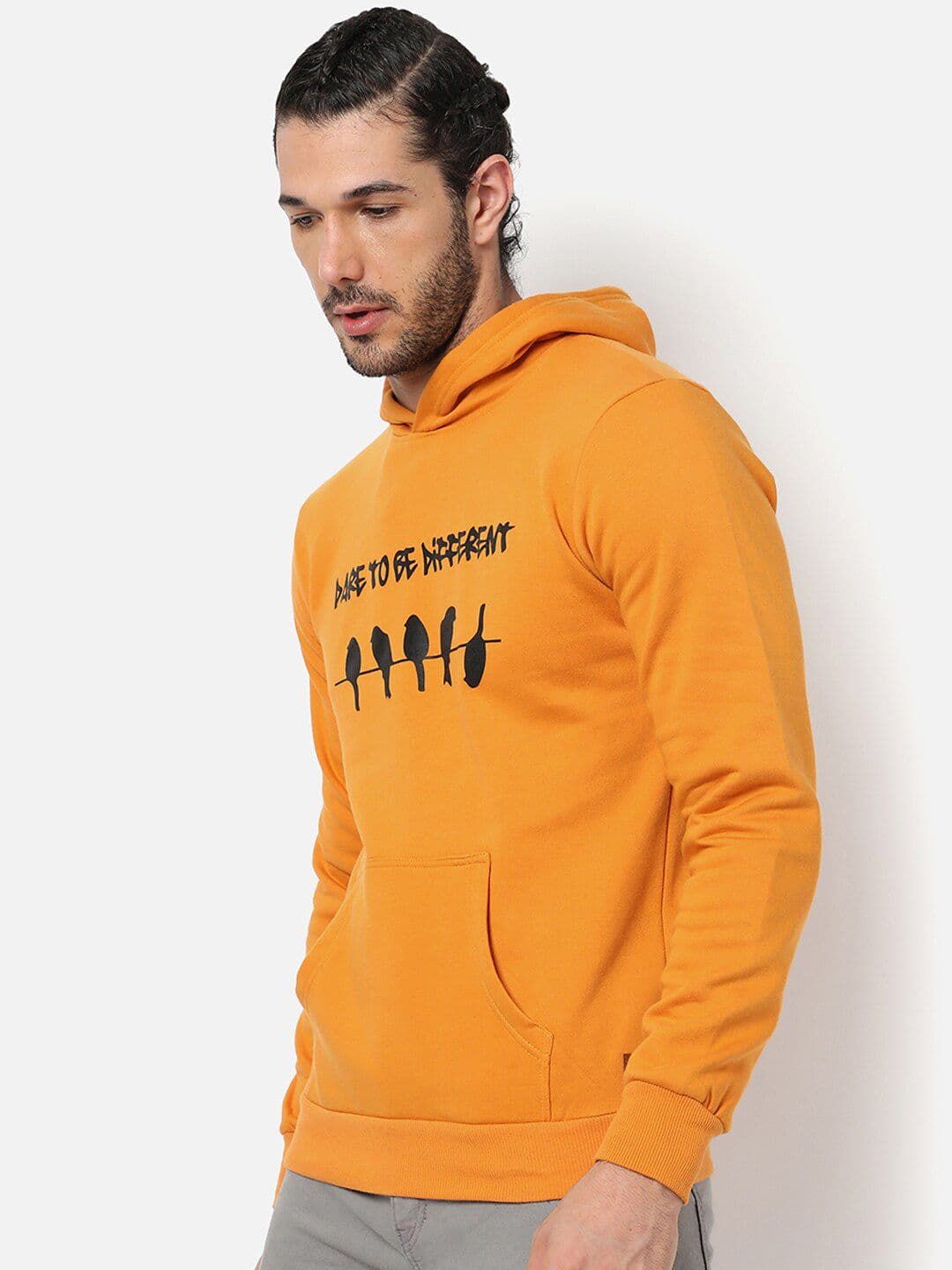 CAHOOT Men Mustard Printed Hooded Cotton Sweatshirt - view 1