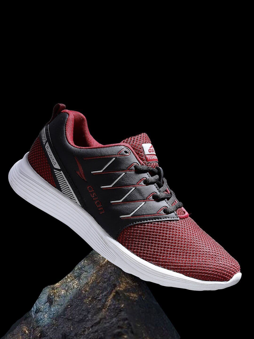 ASIAN Men Black & Maroon Mesh Running Shoes - view 1