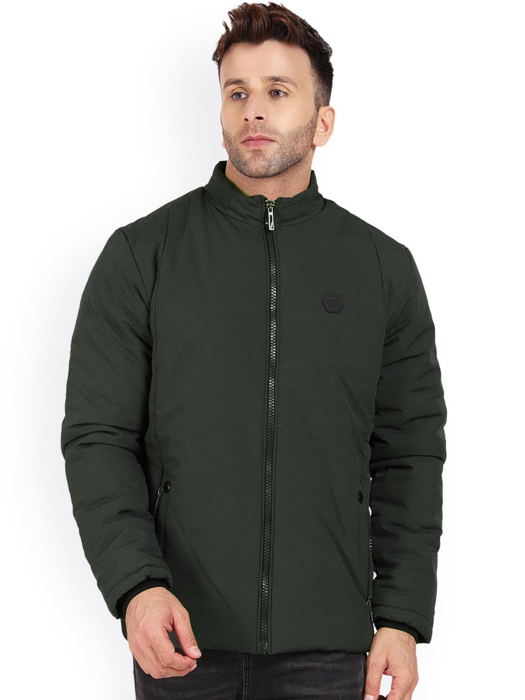 AD & AV Men Olive Green Water Resistant Puffer Jacket with Patchwork - view 1