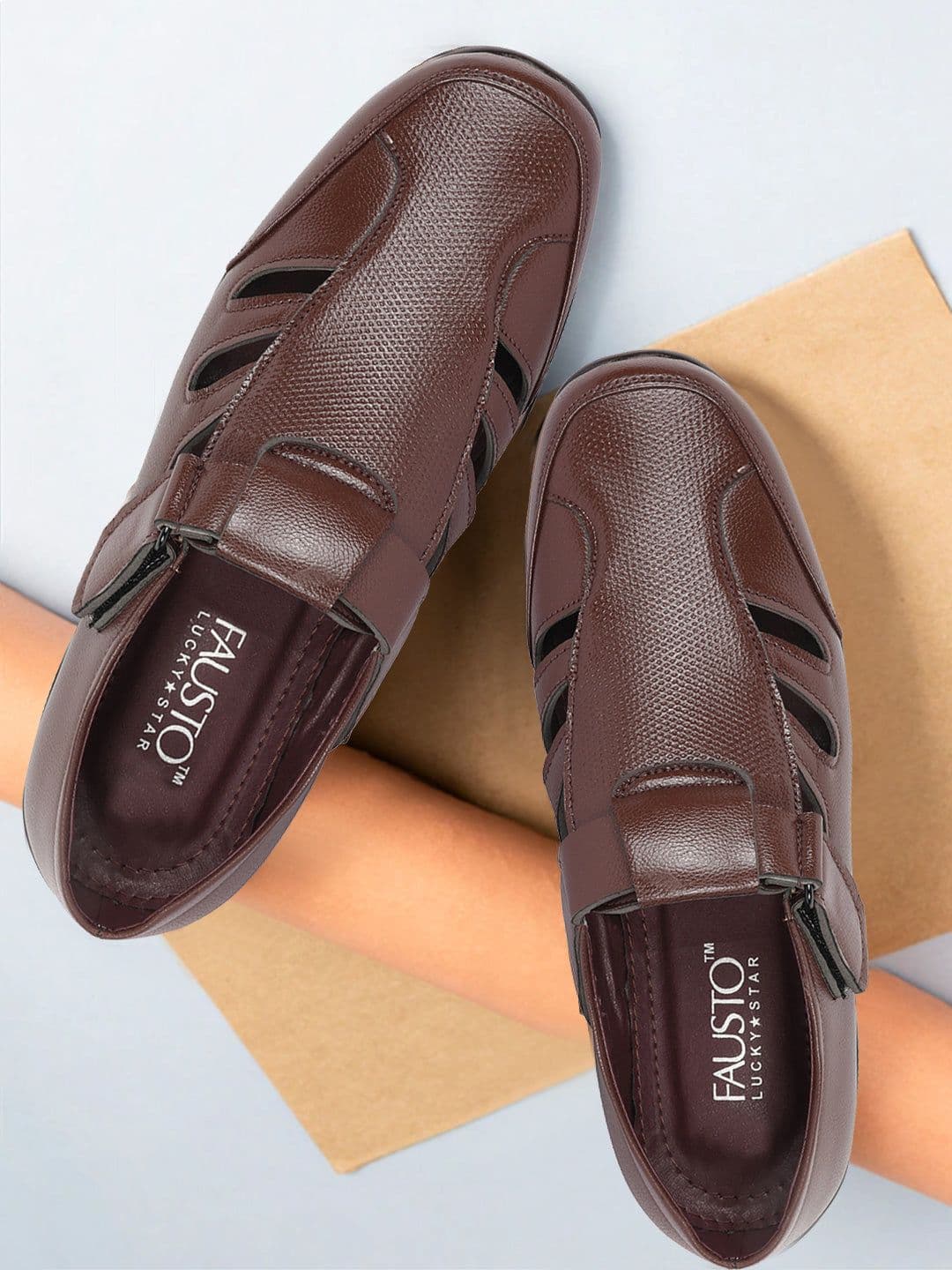 FAUSTO Men Brown PU Shoe-Style Sandals - view 1