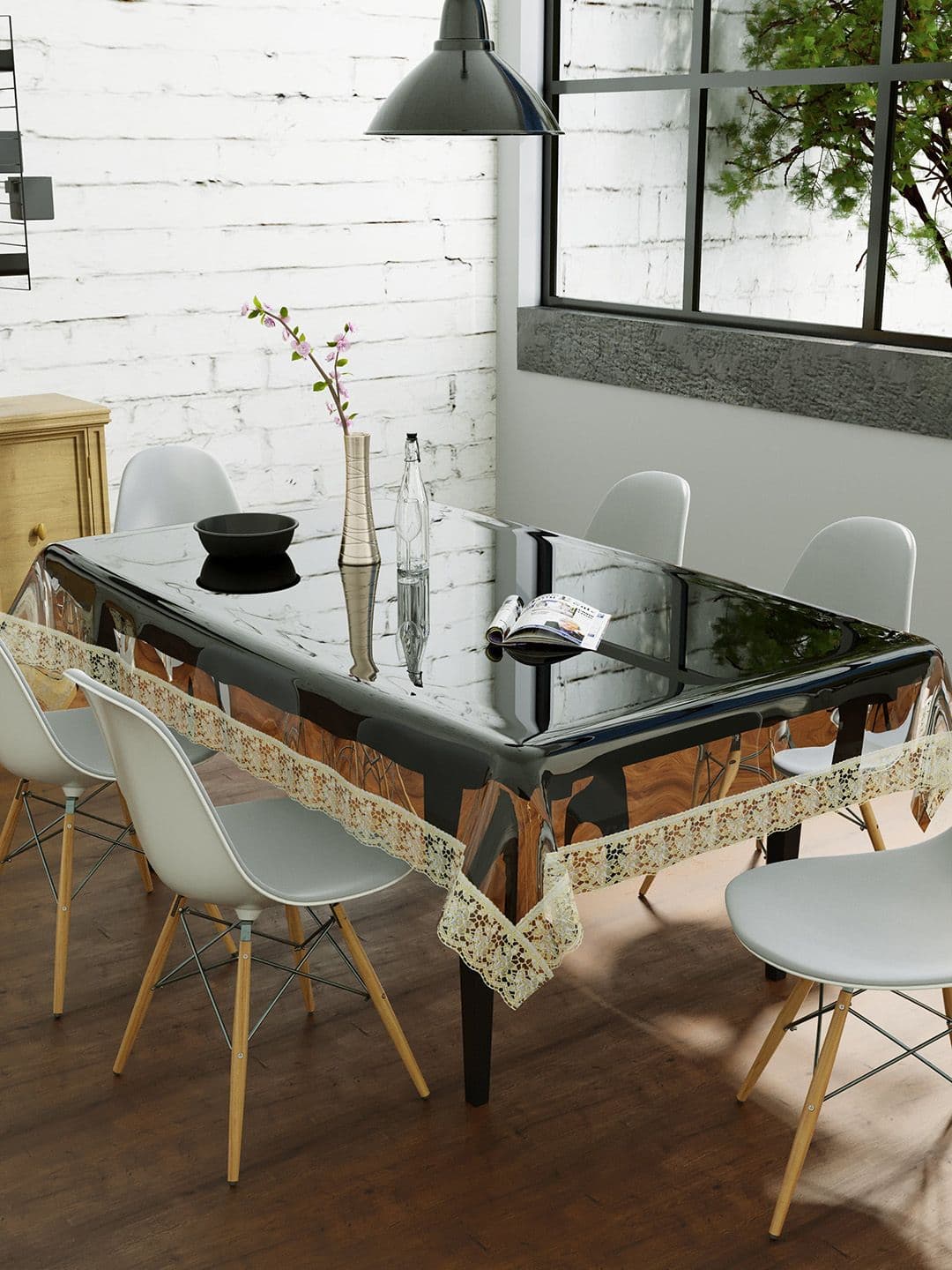 Clasiko Gold-Toned & Transparent Solid Anti-Slip 10-Seater Table Covers - view 1