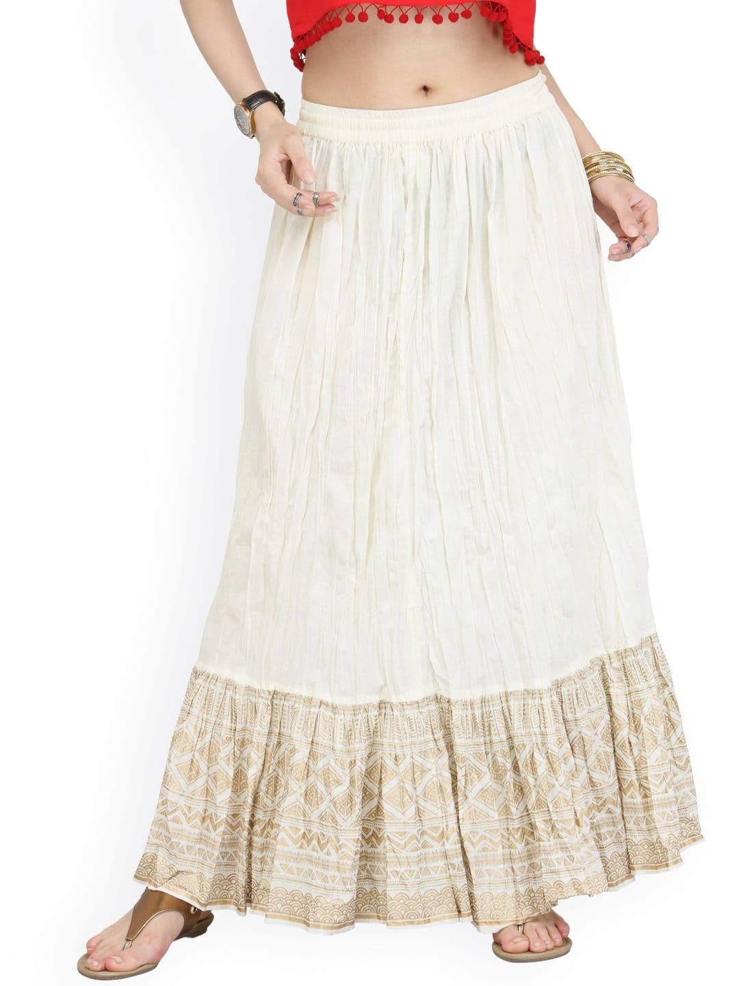 Varanga Off-White Crinkled Maxi Pure Cotton Skirt - view 1