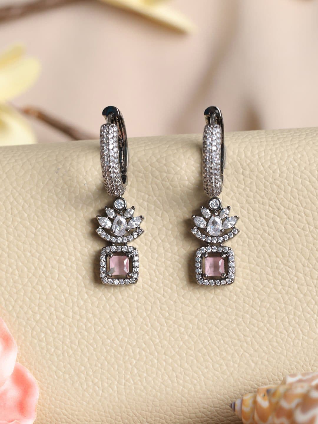 Priyaasi Contemporary Pink & Silver-Plated Hoop Earrings - view 1