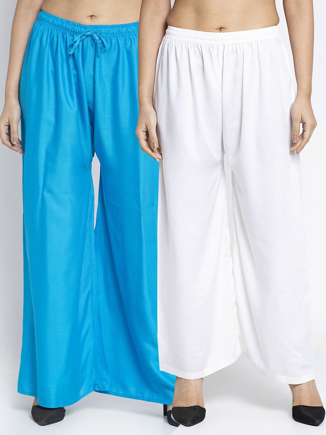 GRACIT Women Pack of 2 Turquoise Blue & White Ethnic Palazzos - view 1