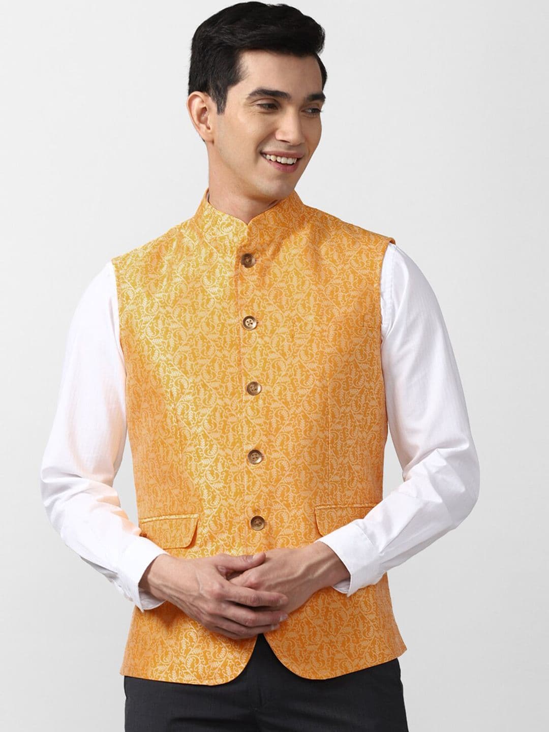 Peter England Elite Men Orange Printed Woven Nehru Jacket - view 1