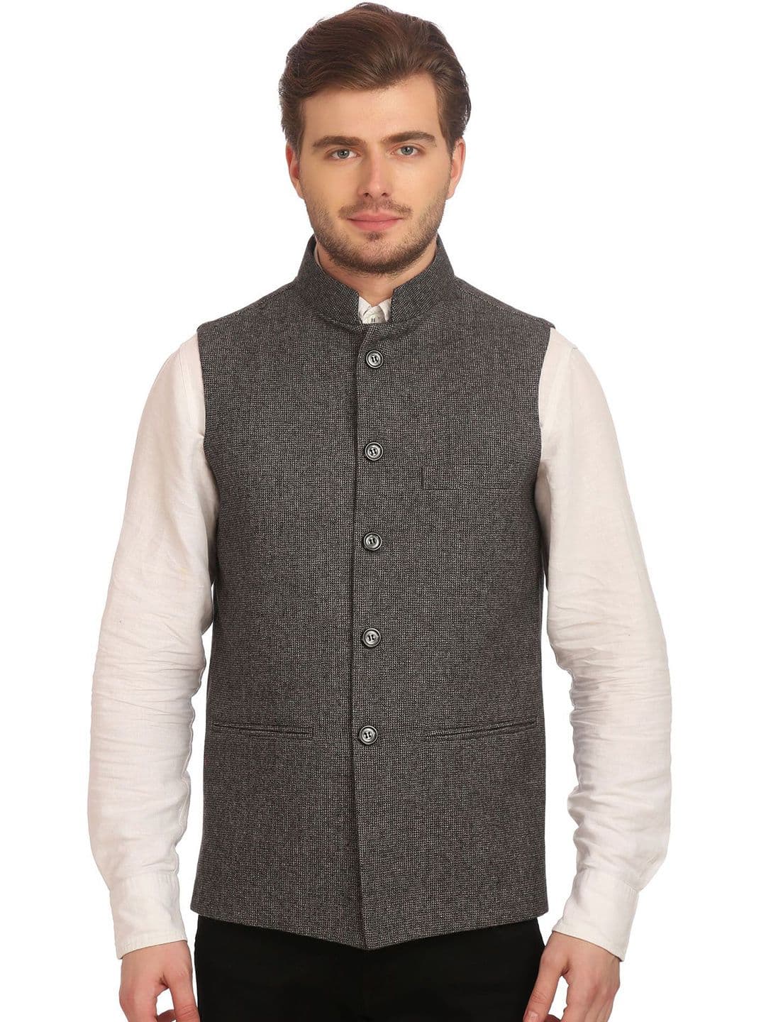 Wintage Black & Off-White Nehru Jacket - view 1