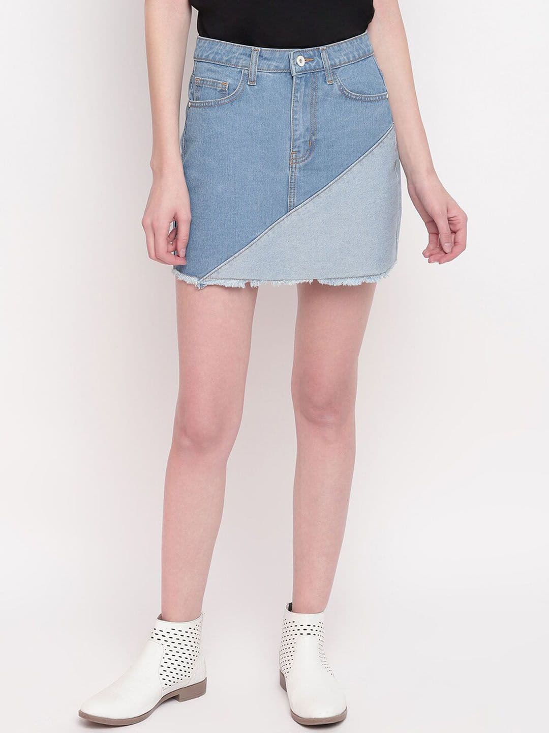 Belliskey Women Blue Washed Cotton Straight Mini Skirt - view 1