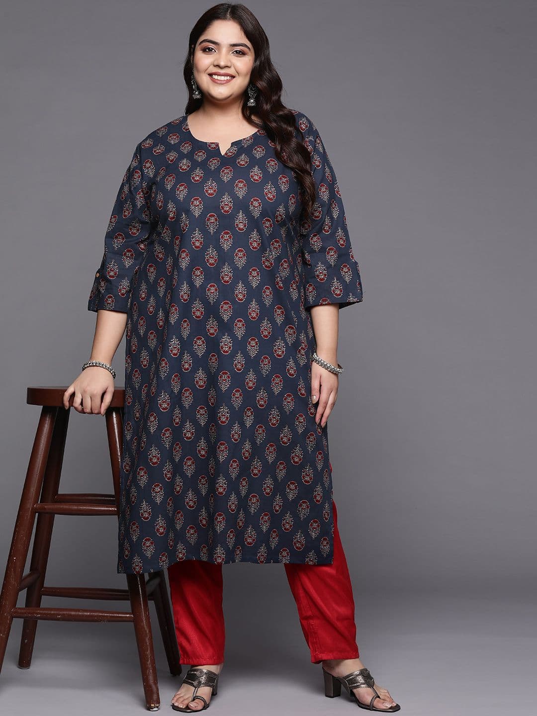 Varanga Women Plus Size Women Pure Cotton Jaipuri Ethnic Motifs Printed Kurta - view 1
