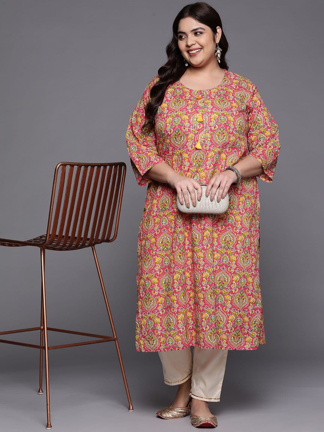 Varanga Women Plus Size Women Jaipuri Ethnic Prinyed Zari & Sequin Embroidered Kurta - view 1