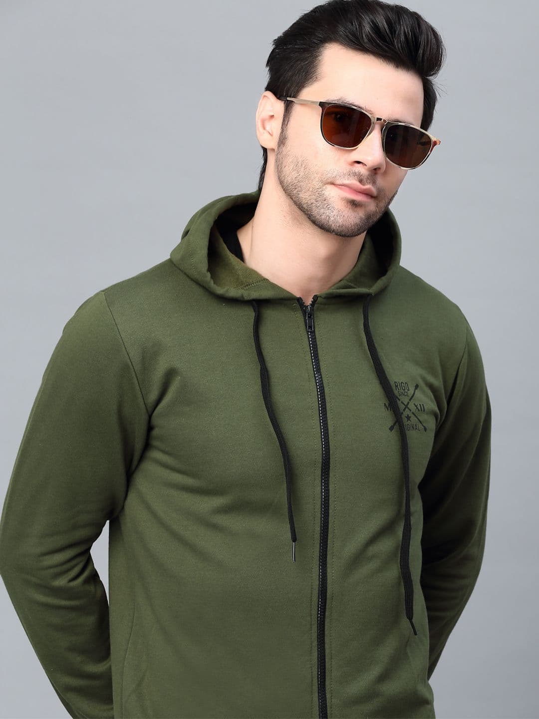 Rigo Men Logo Printed Fleece Outdoor Hooded Jacket - view 1