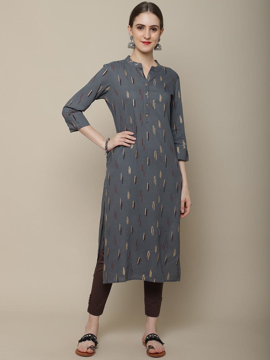 Sangria X fwd Women Charcoal & Beige Printed Kurta - view 1