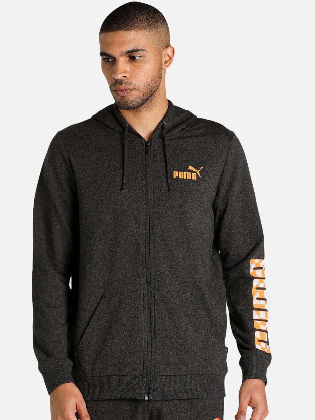Puma Men Slim Fit Brand Logo Hodded Outdoor Sporty Jacket - view 1