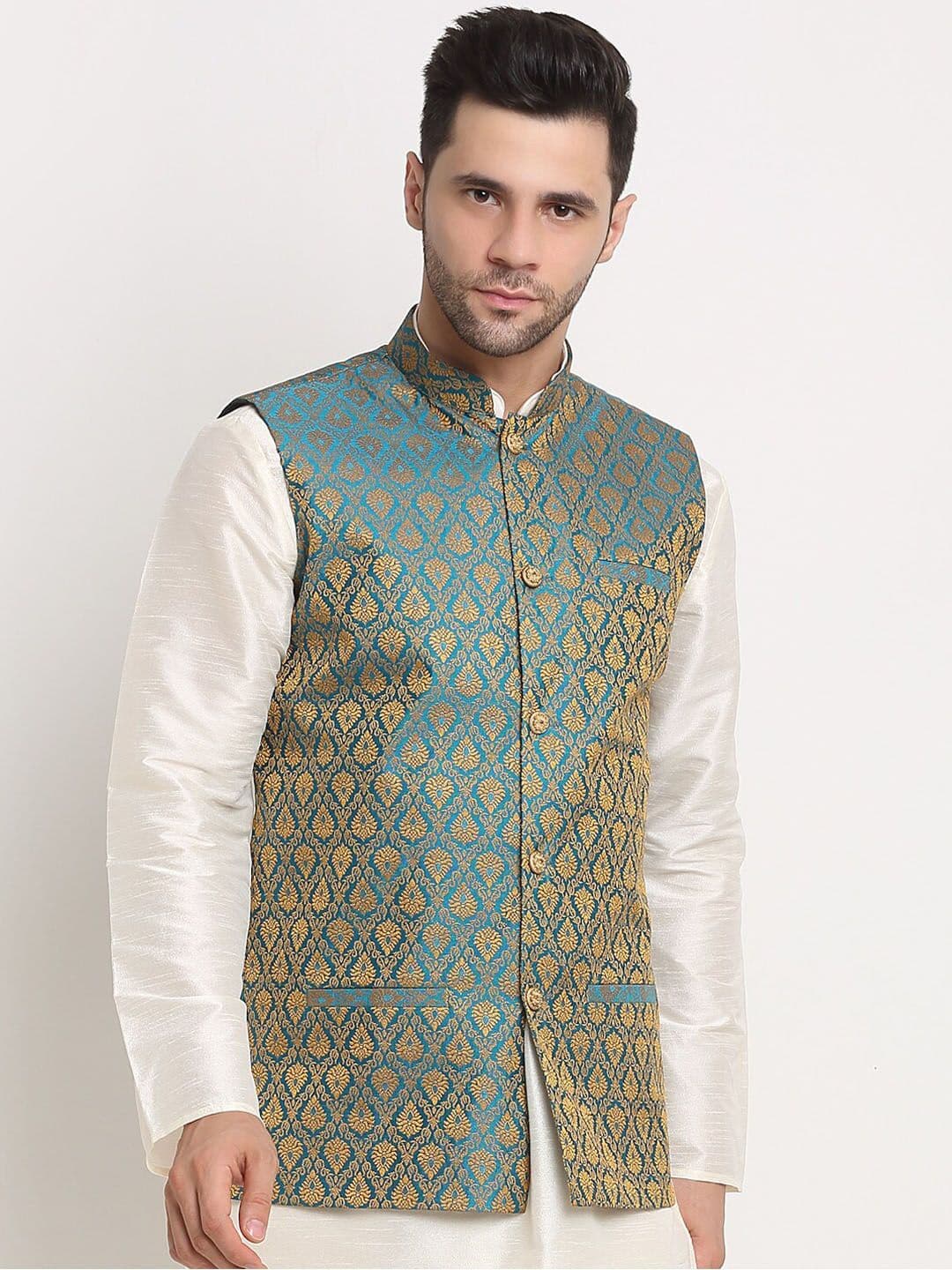 KRAFT INDIA Men Blue Jacquard Woven Design Jacket - view 1