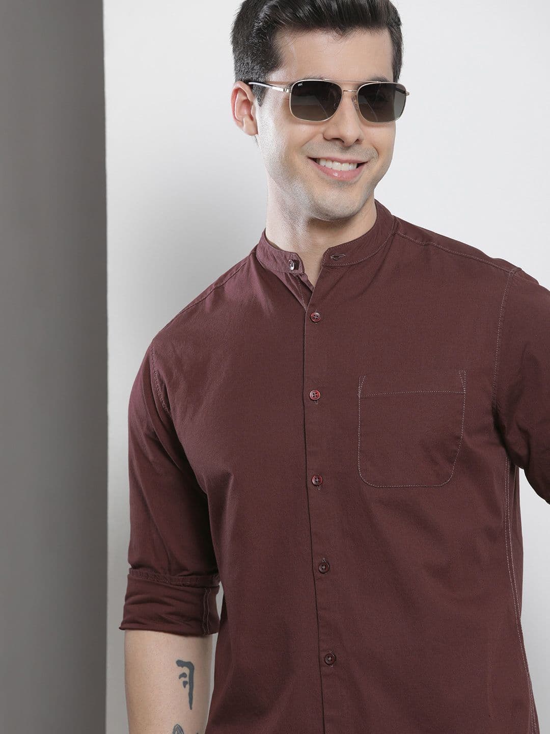 The Indian Garage Co Men Brown Solid Pure Cotton Casual Shirt - view 1