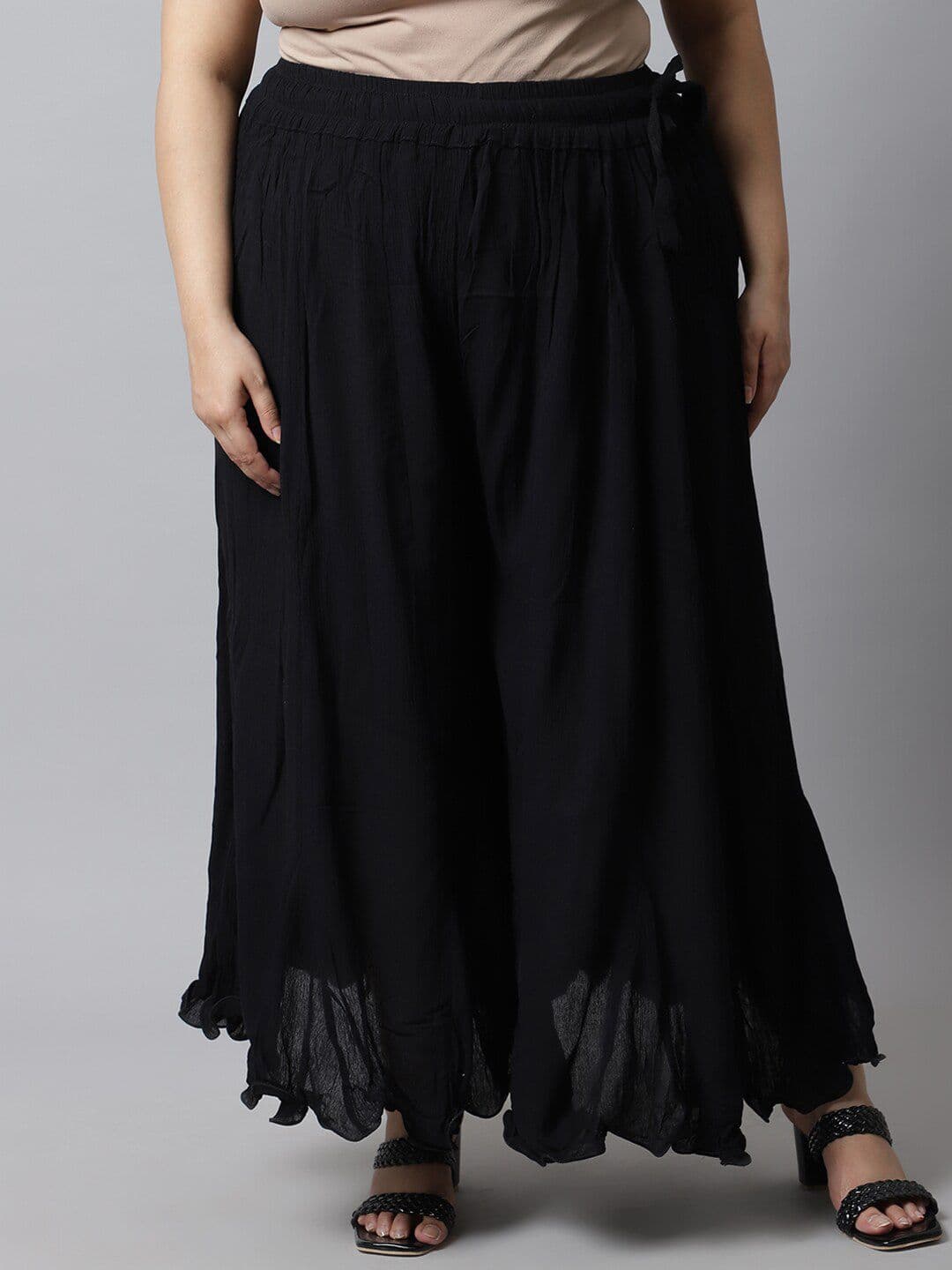 TAG 7 Women Black Flared Ethnic Palazzos - view 1